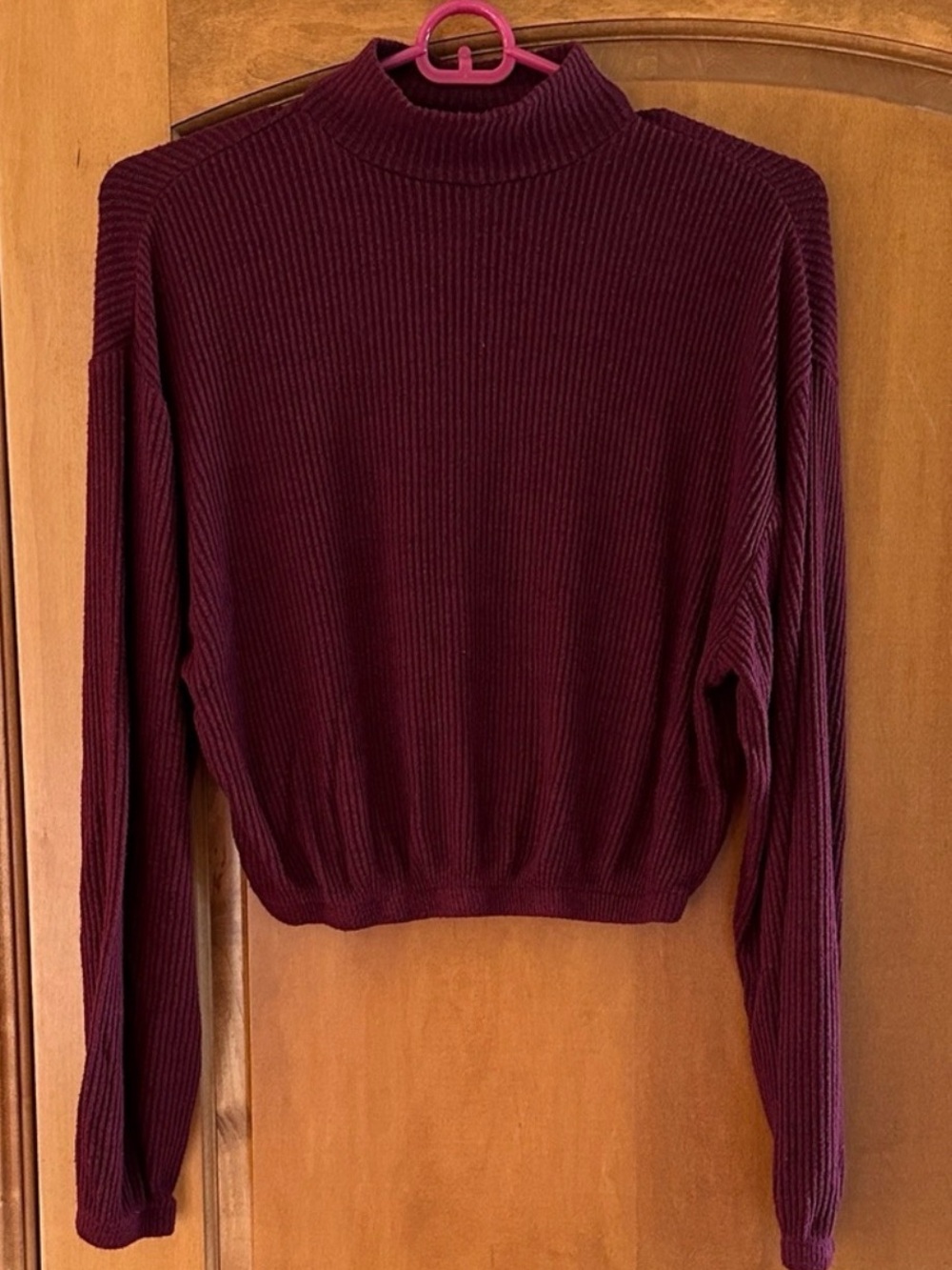 Garage Burgundy Ribbed Knit Mock Neck Long Sleeve Crop Sweater XS
